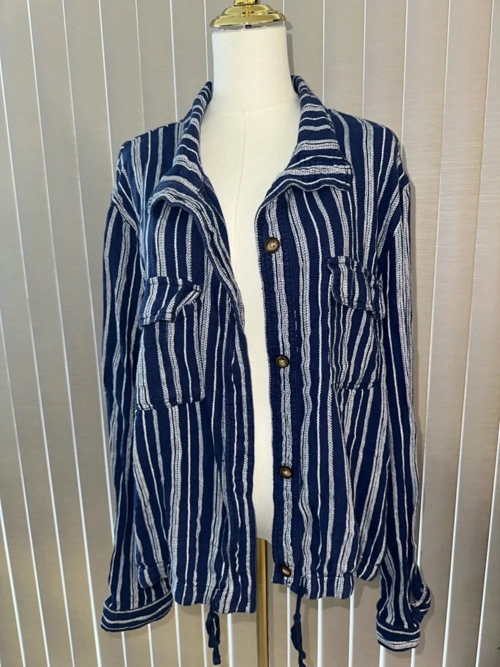 Striped Navy Utility Button-Up Jacket